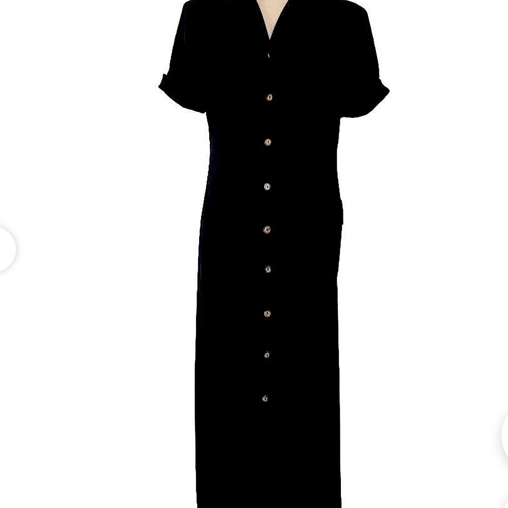 Talbots Vintage (Size 16) Black Button-down Career Office Midi Dress